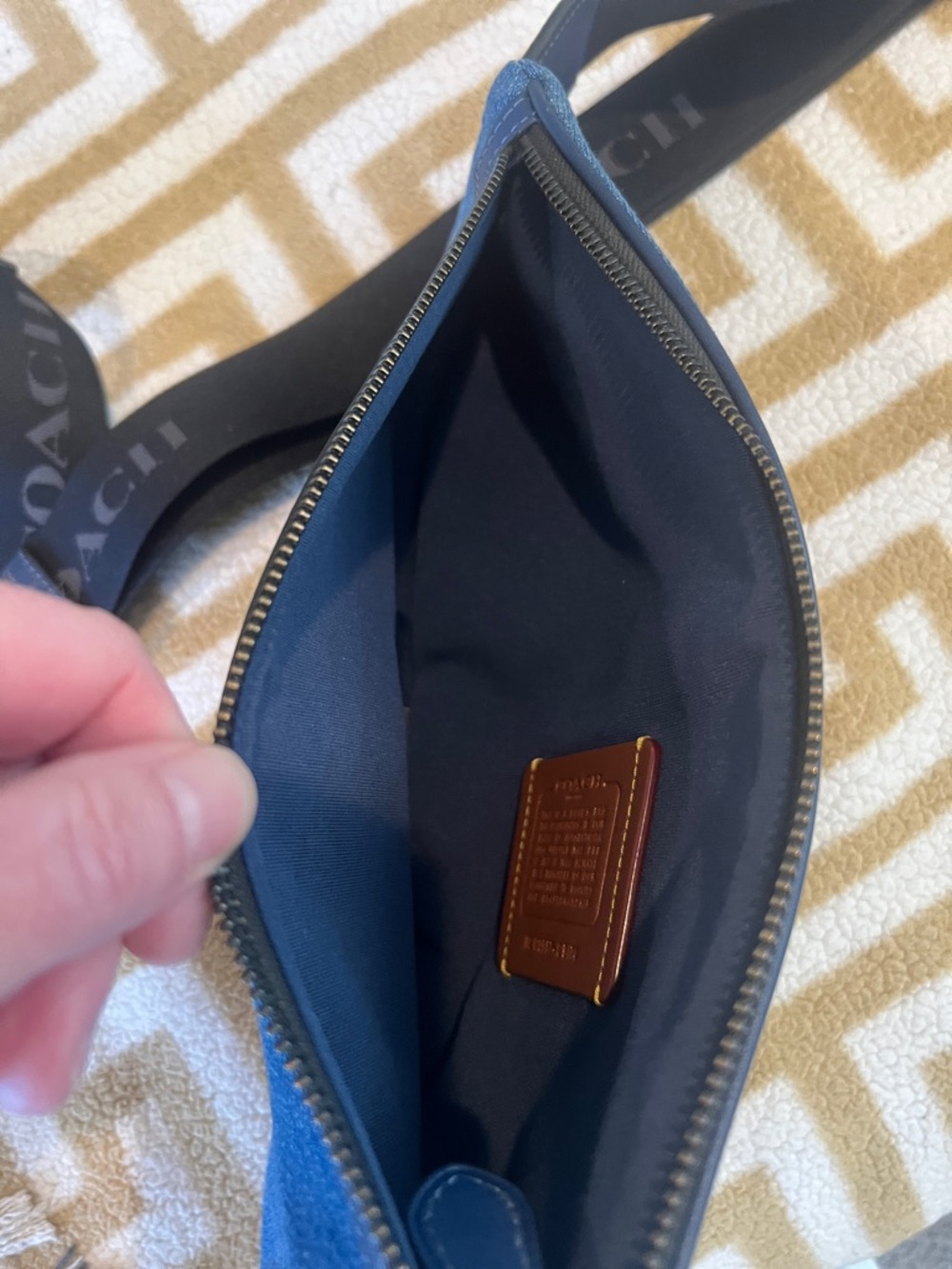 RARE Coach Purse (Crossbody Bag). Denim and Navy Leather Sling Belt Bag - Picture 12 of 14
